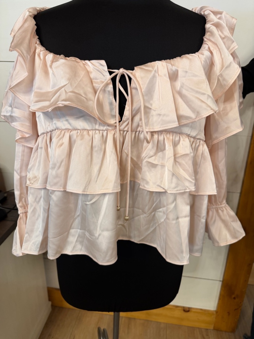 Francesca's Collections Blush Pink Off-Shoulder Ruffle Blouse